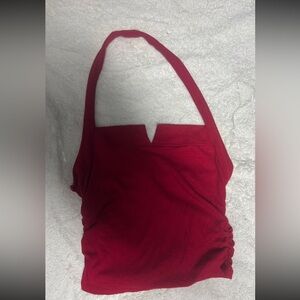 Bozzolo Cherry Red Ribbed Halter Top – Ruched Sides – Size M